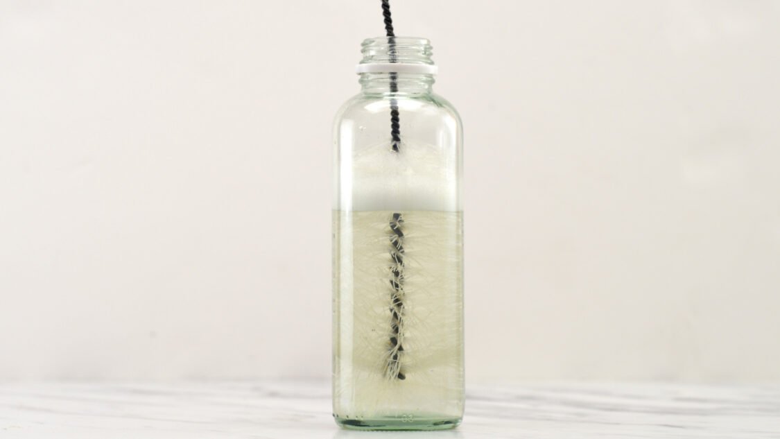 bottle with brush and suds