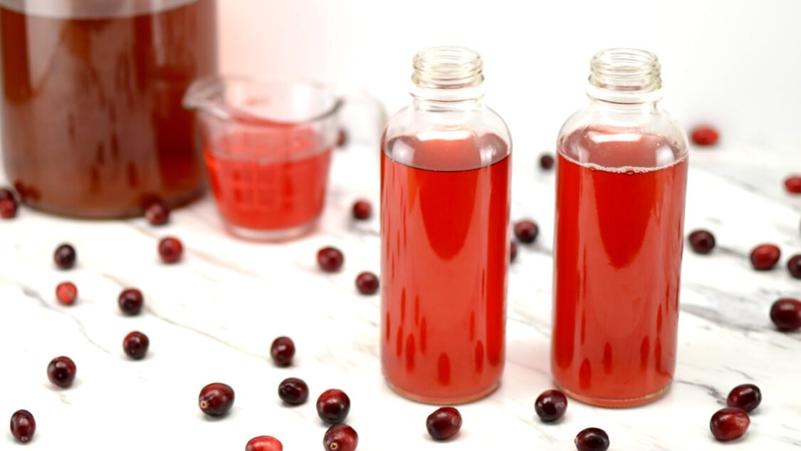 bottles of cranberry kombucha