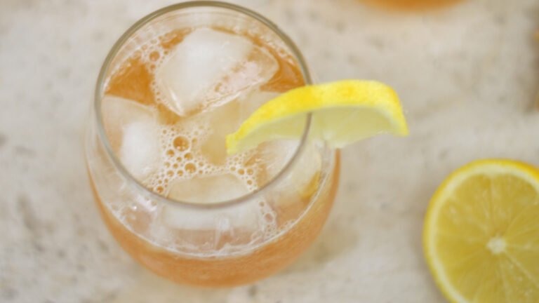 lemon gingerade kombucha glass from above 2