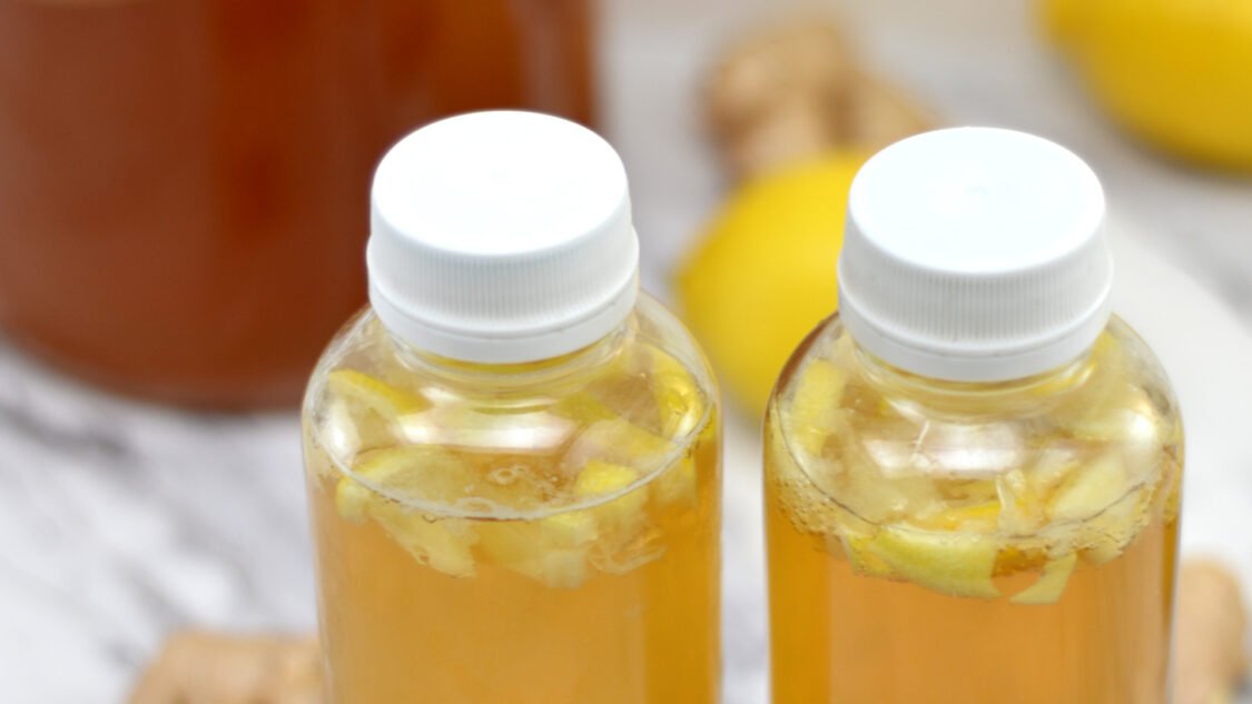 two bottles of lemon gingerade kombucha