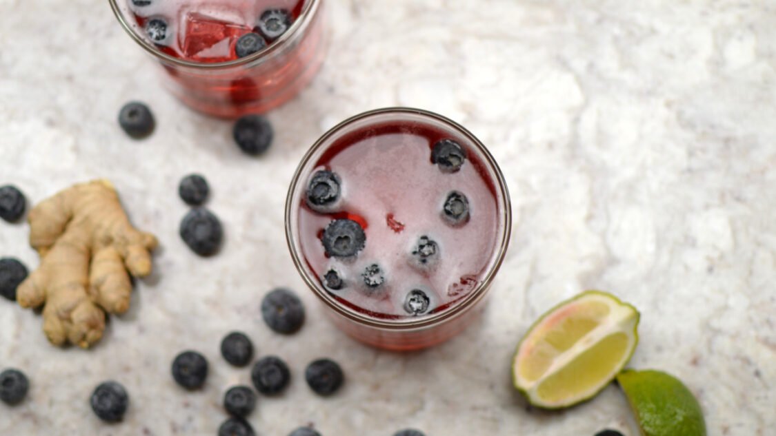 blueberry collins kombucha mocktail top