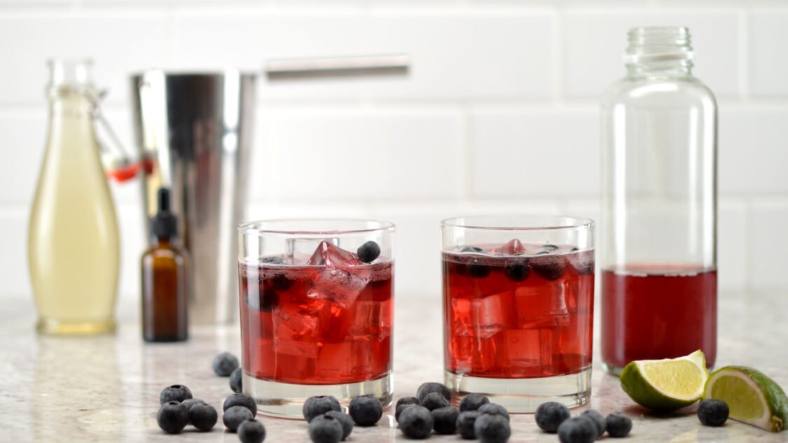 makingblueberry collins kombucha mocktail