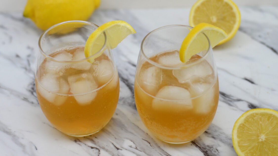 two glasses of lemon kombucha