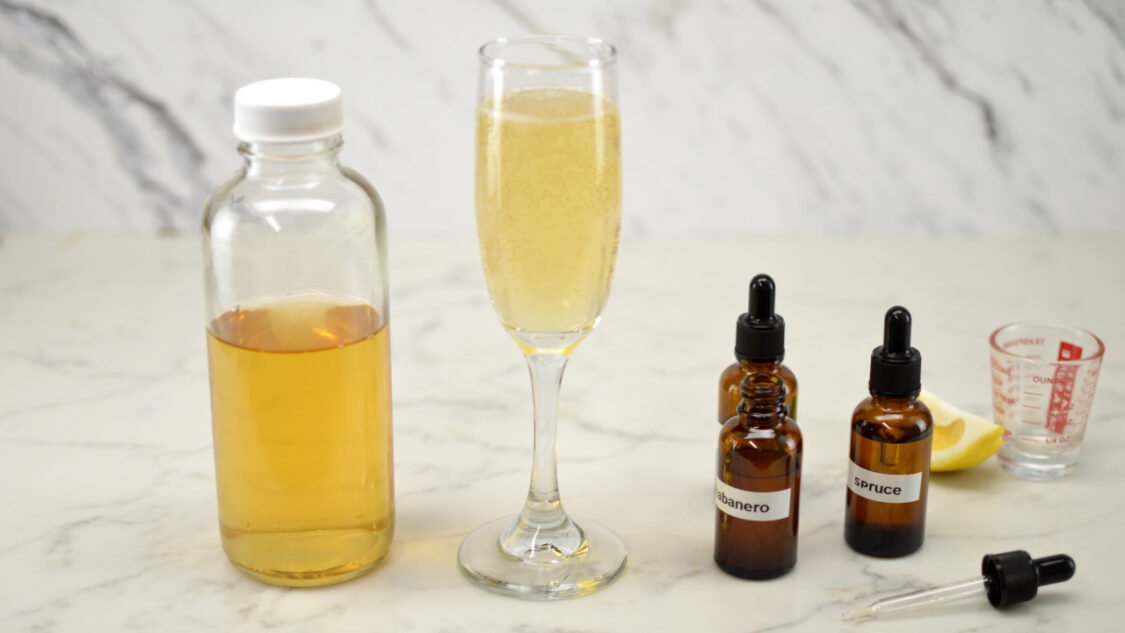 french 75 kombucha mocktail with bottle