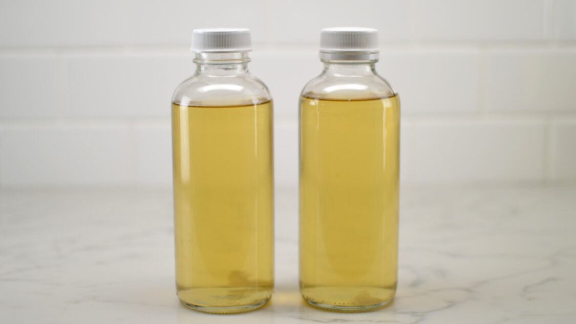 two bottles of green tea kombucha