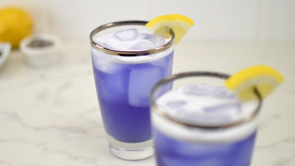 butterfly pea lavender lemon kombucha close