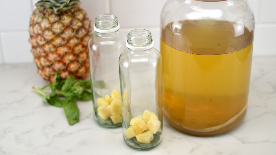 making green tea pineapple basil kombucha