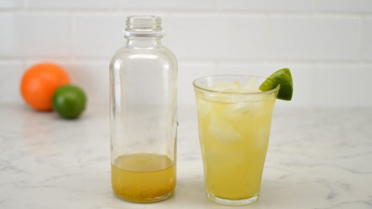 orange lime kombucha glass and bottle