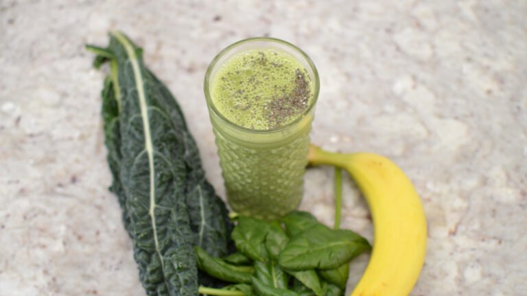 glass of green goddess kombucha smoothie - 2